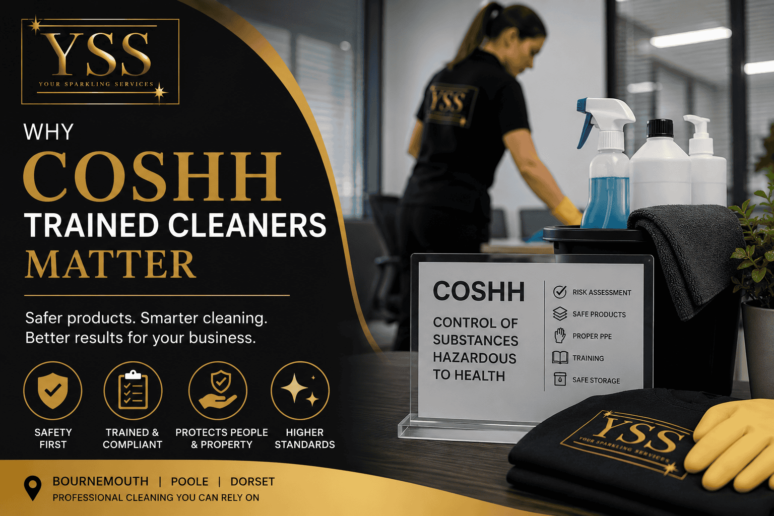 COSHH trained cleaners in Bournemouth and Poole for safe, compliant cleaning.